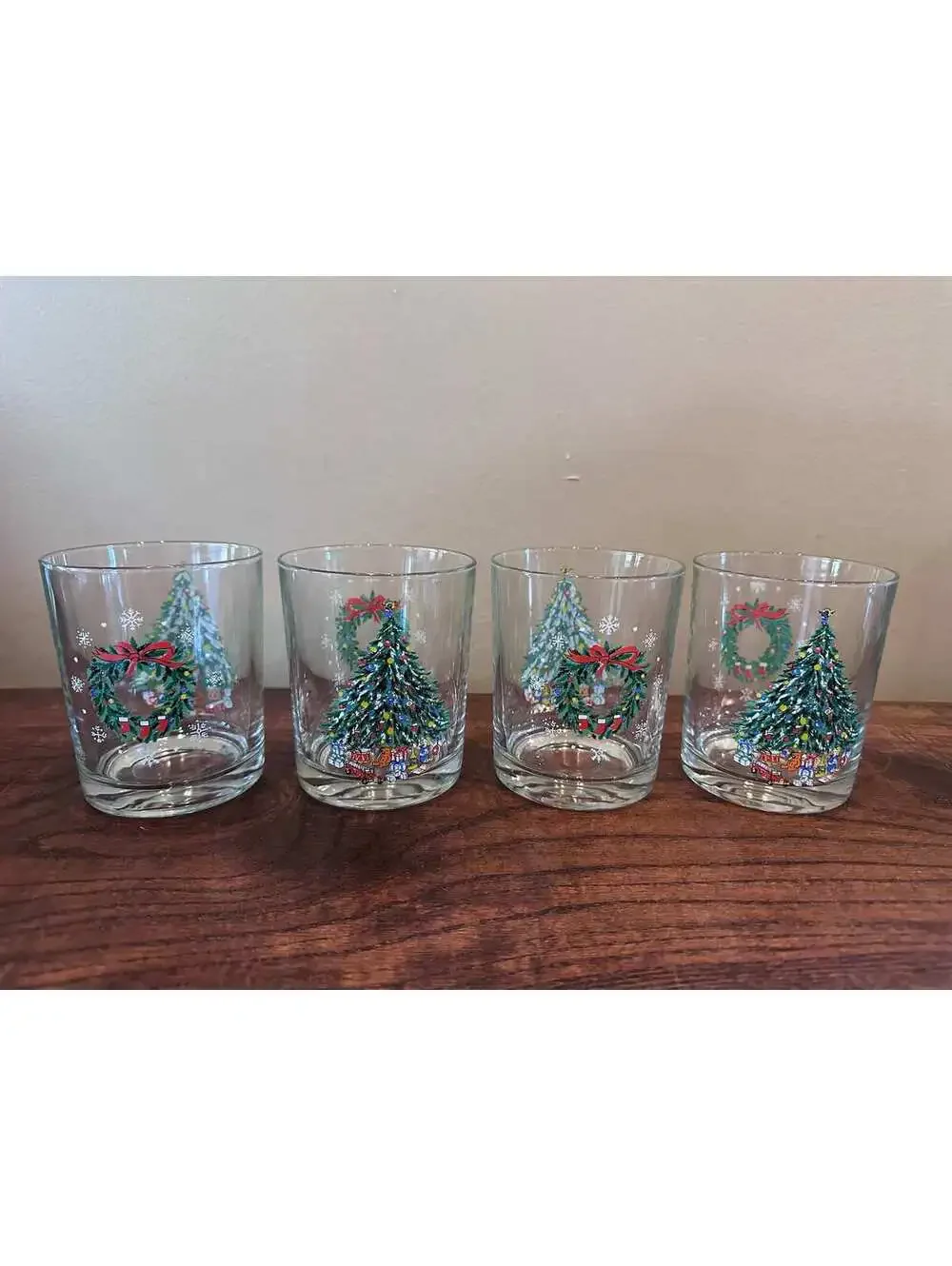 Salem Noel Christmas Tree and Wreath Lowball Rocks Glasses Set of 2